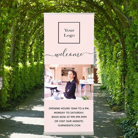 Rose Gold Business Logo And Photo Customized Photo Printed Roll Up Standee Banner