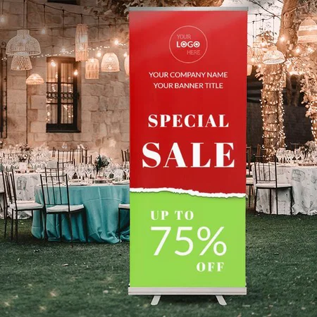 Red And Green Torn Paper Effect Design Customized Photo Printed Roll Up Standee Banner