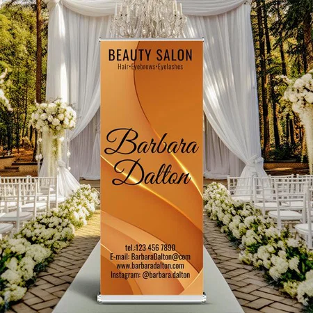 Trendy Beige Gold Customized Photo Printed Roll Up Standee Banner