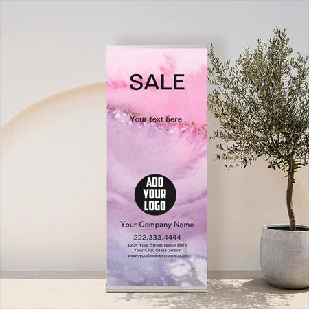 Modern Pink Watercolor Customized Photo Printed Roll Up Standee Banner