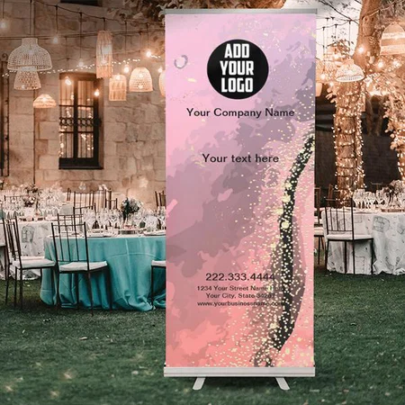 Modern Pink Watercolor Design Customized Photo Printed Roll Up Standee Banner