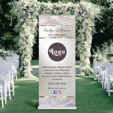 Elegant Glitter Watercolor Waves Customized Photo Printed Roll Up Standee Banner
