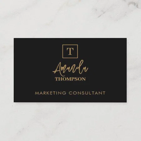 Black Gold Luxury Monogram Social Media QR Code Customized Rectangle Visiting Card