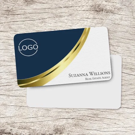 Blue and White Gold Decor with Logo and QR-Code Customized Rectangle Visiting Card