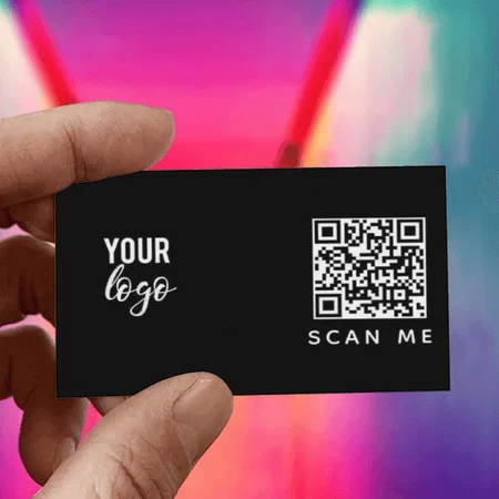 Black Simple Business Logo QR Code Customized Rectangle Visiting Card
