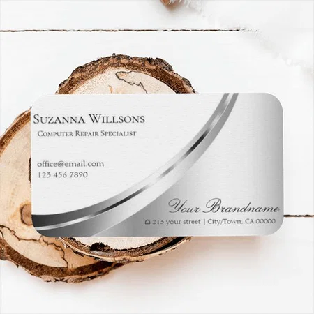 Modern Elegant White and Silver Decor Eye Catching Customized Rectangle Visiting Card