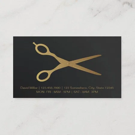 Elegant Black Gold Barber Scissor Customized Rectangle Visiting Card