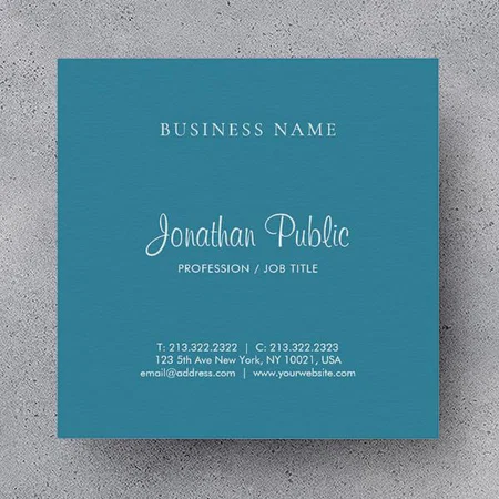 Stylish Blue Calligraphy Customized Square Visiting Card