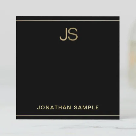 Elegant Monogram Black Gold Luxury Premium Customized Square Visiting Card