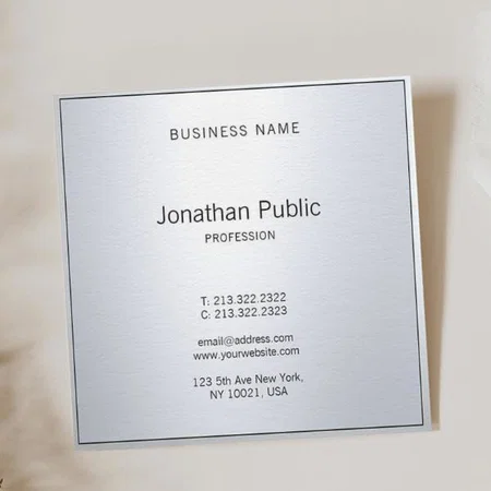 Stylish Glamour Silver Modern Professional Plain Customized Square Visiting Card