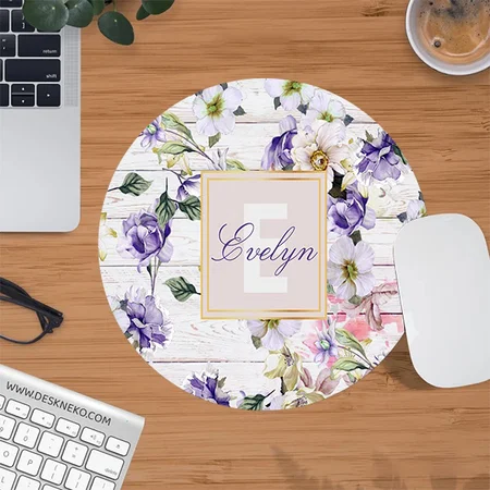 Romantic Vintage Retro Flowers on Barn Wood Design Customized Printed Circle Mousepad Photo Mouse Pad