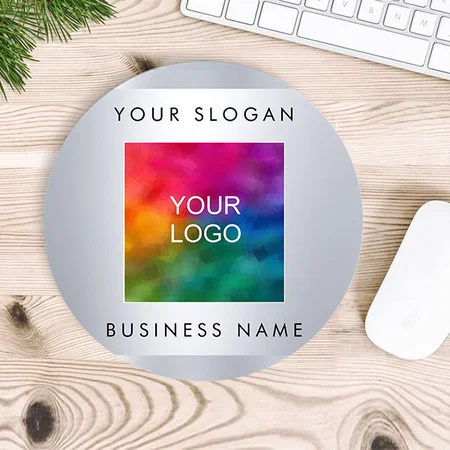 Faux Silver Metallic Look and Logo Customized Printed Circle Mousepad Photo Mouse Pad