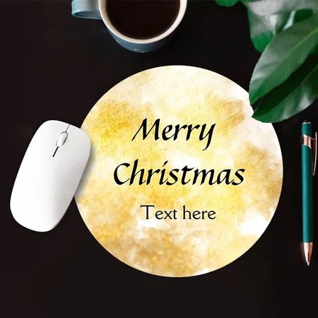 Simple Golden Merry Christmas Design Customized Printed Circle Mousepad Photo Mouse Pad