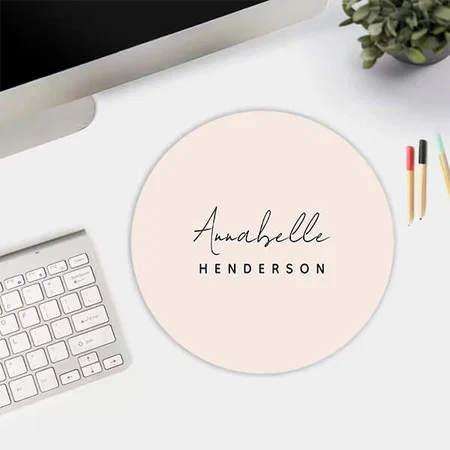 Blush Pink Modern Monogram Customized Printed Circle Mousepad Photo Mouse Pad