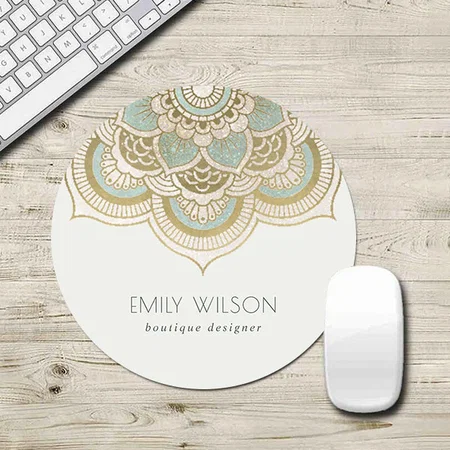 Elegant Ornate Gold Foil Teal Turquoise Customized Printed Circle Mousepad Photo Mouse Pad