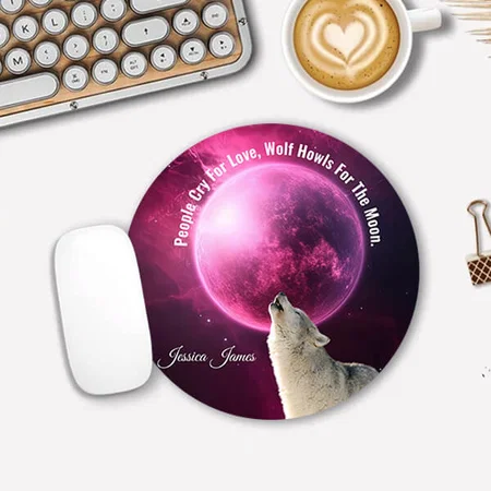 Wolf Howling at The Full Moon Customized Printed Circle Mousepad Photo Mouse Pad
