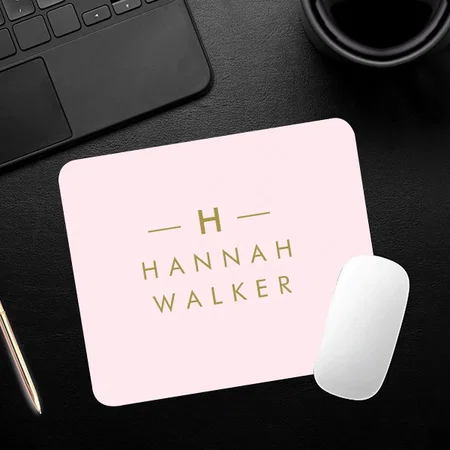 Monogram Blush Pink Elegant Gold Minimalist Customized Printed Rectangle Mousepad Photo Mouse Pad
