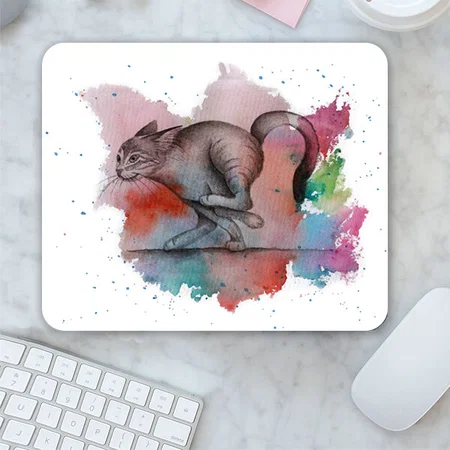 Running Cat & Spilled Paint Watercolor Customized Printed Rectangle Mousepad Photo Mouse Pad