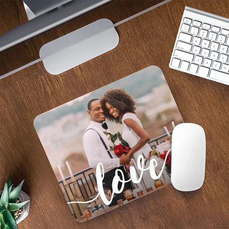 Love Script Overlay Photo Customized Printed Rectangle Mousepad Photo Mouse Pad
