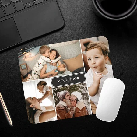 Matte Black Modern 4 Photo Collage Customized Printed Rectangle Mousepad Photo Mouse Pad