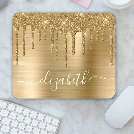 Gold Glitter Monogram Customized Printed Rectangle Mousepad Photo Mouse Pad