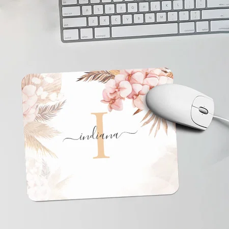 Pampas Grass Monogram Initial Name Script Customized Printed Rectangle Mousepad Photo Mouse Pad
