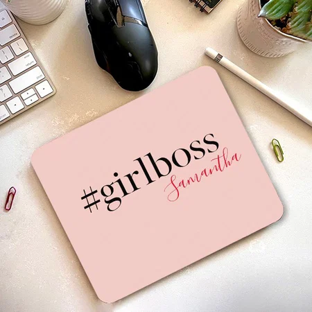 Modern Pink Girl Boss Design Customized Printed Rectangle Mousepad Photo Mouse Pad
