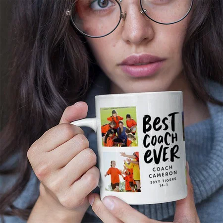 Best Coach Ever 7 Photo Collage Customized Photo Printed Coffee Mug