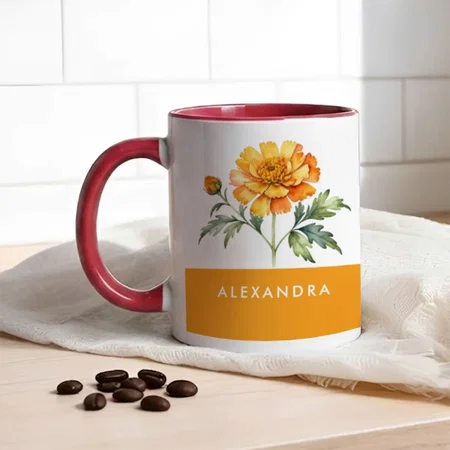 Watercolor Marigold Orange Floral Customized Photo Printed Coffee Mug