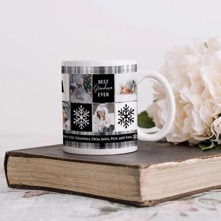 Christmas 5 Photos Grid Best Mumma Black Plaid Customized Photo Printed Coffee Mug