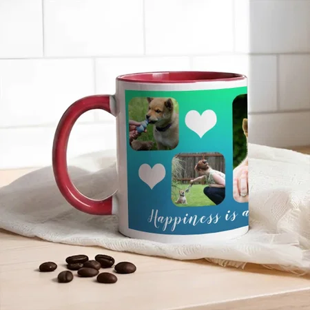 Happiness Is | Modern Custom 5 Photo Pet Collage Customized Photo Printed Coffee Mug