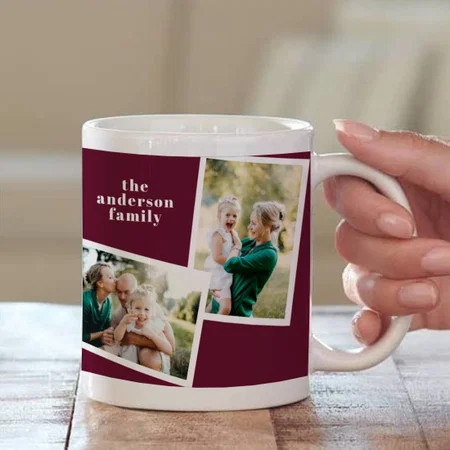 Modern Elegant Multi Photo Family Purple Customized Photo Printed Coffee Mug