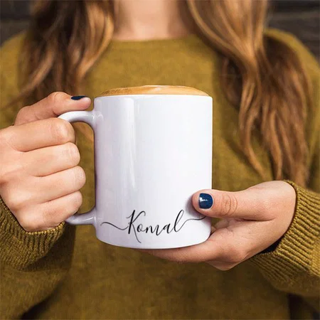 Black White Girly Script Monogram Name Customized Photo Printed Coffee Mug