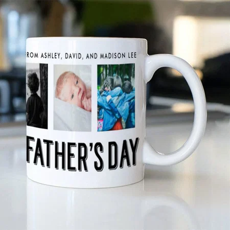 Happy Father's Day | Black and White 4 Photo Customized Photo Printed Coffee Mug