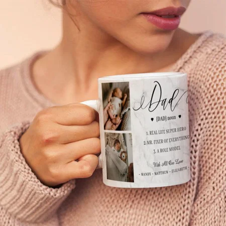 Dad Dictionary Definition Photo Collage Marble Customized Photo Printed Coffee Mug
