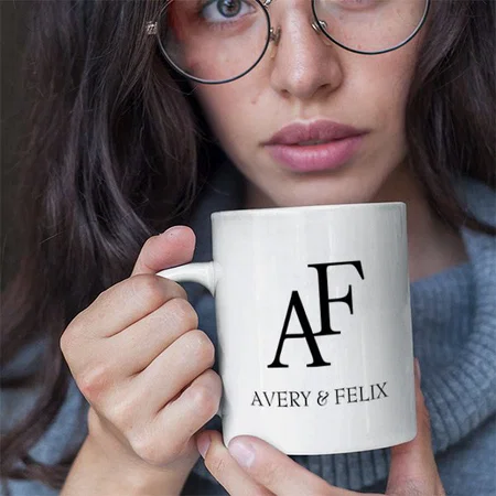 Wedding Monogram Black and White Customized Photo Printed Coffee Mug