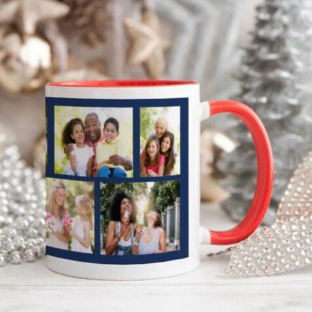 Masonry Grid Deep Blue 8 Photo Collage Customized Photo Printed Coffee Mug