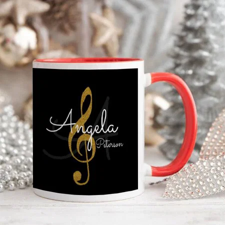 Monogrammed Golden Treble Clef Customized Photo Printed Coffee Mug