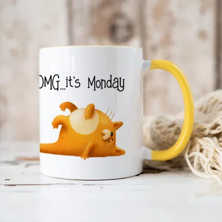OMG It's The MondayYellow Cat Customized Photo Printed Coffee Mug