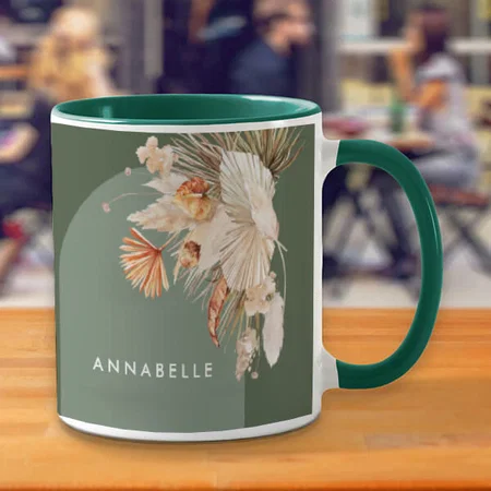 Sage Green Botanical Palm Pampas Grass Customized Photo Printed Coffee Mug