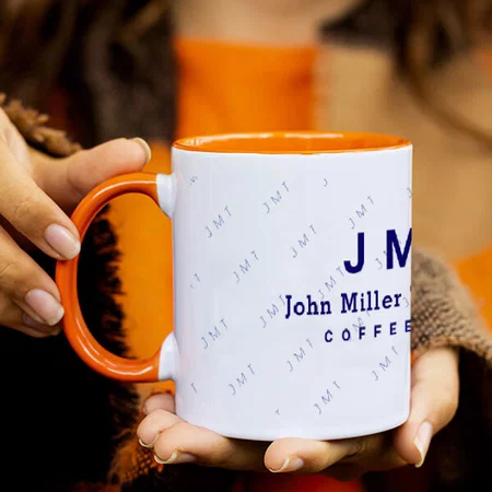 Monogram on White & Blue Customized Photo Printed Coffee Mug