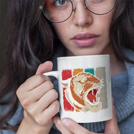 Retro Tiger With Tiger Face Customized Photo Printed Coffee Mug