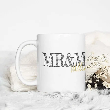 Modern Words Mr & Mrs Name Customized Photo Printed Coffee Mug
