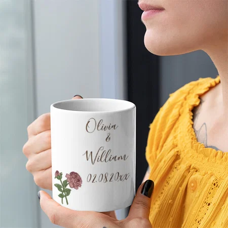 Pink White Rose Flower Design Customized Photo Printed Coffee Mug