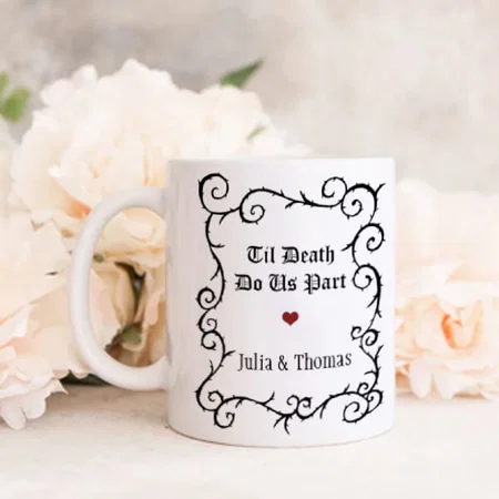 Couple Til Death Text Design Customized Photo Printed Coffee Mug