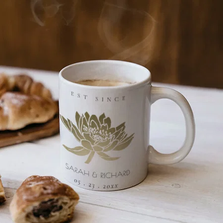 Glamorous Gold White Lotus Customized Photo Printed Coffee Mug