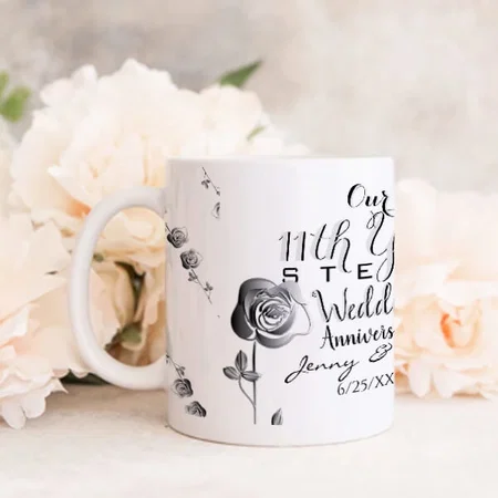 Wedding Anniversary Steel Roses Design Customized Photo Printed Coffee Mug