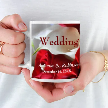 Elegant Red Roses Flowers Gold Customized Photo Printed Coffee Mug