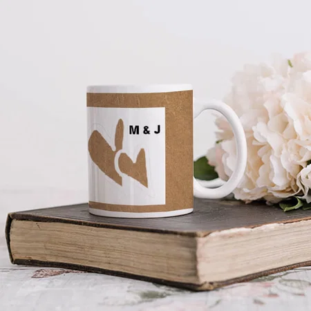 Cute Doodle Hearts Couple Monogram Customized Photo Printed Coffee Mug