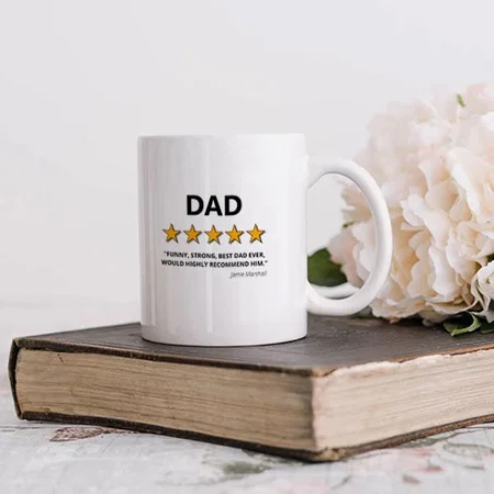 Father 5 Star Rating Best Dad Ever Customized Photo Printed Coffee Mug